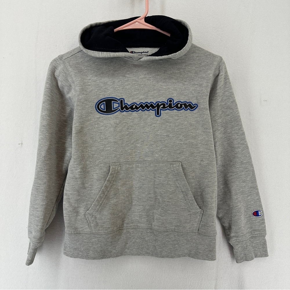 Champion Embroidered Hoodie Youth Boys Size M Gray
